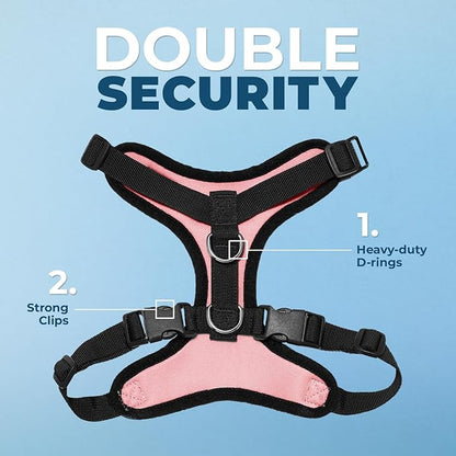 Voyager Escape-Proof Step-in Lock Cat Harness & 5ft Neoprene-Handle Leash Set All-Weather Mesh with Reflective Stitching for Small to Large Cats by Best Pet Supplies, Pink/Black Trim, S