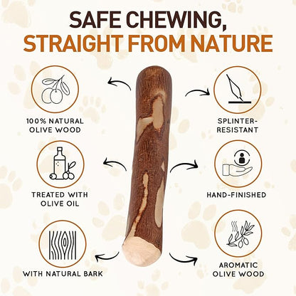 Wildfang® Olive Wood Chewing Sticks for Dogs, Large - Tough Chew Toys for Aggressive Chewers, Puppy Chew Toys for Teething, Training for Chewing Muscles, Olive Wood Stick for Dog (Over 55lbs), 3pack