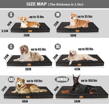 Patas Lague Orthopedic Dog Bed Large Sized Dog 36''X24'',Soft Waterproof Egg Crate Foam Medium Pet Crate Beds Mat with Removable Washable Cover and Non-Slip Bottom, Black