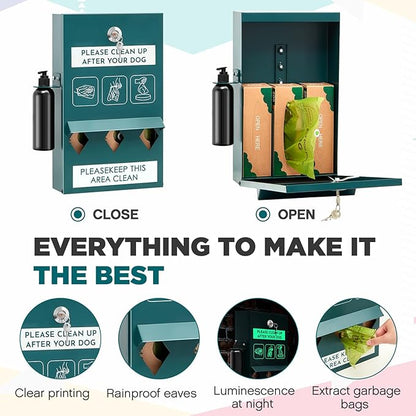 Qinyoung Pet Waste Station, Includes 600 Roll Bags, Dog Waste Station with Foot Pedal, Dog Poop Sign, Bag Dispenser, Hand Sanitizer Bottle and Covered Outdoor Trash Can for Parks, Trails Outdoor