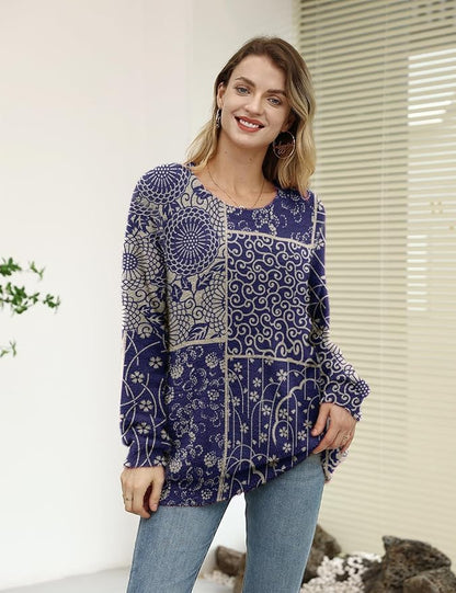 YESNO Women Christmas Sweater Graphic Printed Oversized Pullover Sweaters Casual Loose Knit Tops S01