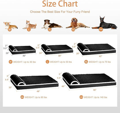 Orthopedic XL Dog Bed Large Sized Dog with Pillow 48''X30'', Waterproof Soft Comfortable Egg Crate Foam Pet Crate Beds Mat with Removable Washable Cover and Non-Slip Bottom, Black