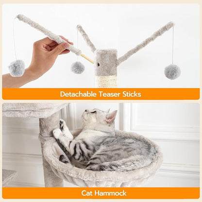 HOOBRO Cat Tree Tower with Litter Box Enclosure for Indoor, Wooden Cat Condo with Scratching Posts, Litter Box Furniture Hidden, All-in-One Cat House, White WT15MZ03