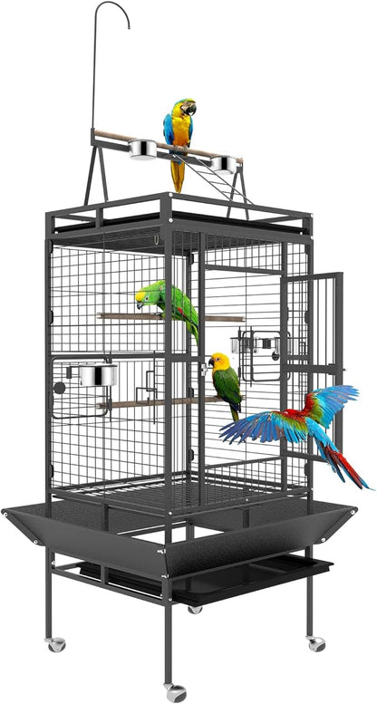 82 Inch Bird Cage, BOINN Bird Flight Cages with Rolling Stand & Bottom Tray, Wrought Iron Parrot Cage with PlayTop for Parakeet, Lovebirds, Ringneck, Cockatiels