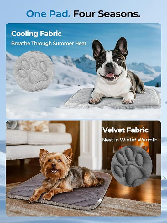 Dog Cooling Mat, Reversible Cool & Warm Pet Orthopedic Pad, Thick Mat for Summer & Winter, Machine Washable, Portable for Crate, Kennel, Bed, Floor, Sofa, Car (Cool Grey, X-Large)