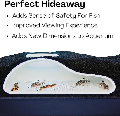 Aquarium Underground Tunnel Cave Natural Curve | Viewing Fish & Shrimp Under Gravel Tunnel | Fish Tank Decor Decoration Hideout Perfect for Corydora Catfish, Kuhli Loach, Clown Loach, Pleco (White)