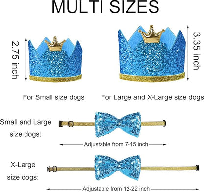 Dog Birthday Party Supplies, Multi Sizes Dog Birthday Bandana Boy Dog Birthday Hat Crown with Birthday Numbers Bow Tie for Medium Large Dogs Pets (Light Blue, Large)