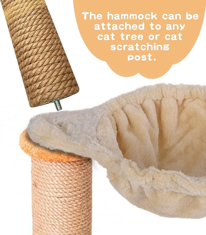 Beige Cat Hammock, Extra Large (12.4"), Cozy Hammock with Deep Basket, Attachment Design for Cat Tower