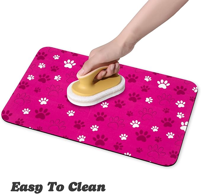 Dog Food Mat, Absorbent Water Bowl Mats Cat Pet Feeding Placemats Pink 12 * 20 inch