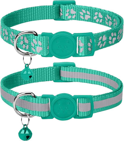 Taglory Kitten Collar Breakaway with Bell, 2 Pack Girl Boy Pet Kitten Collar Adjustable 6-8 Inch for 2-6 Months Cat, Turquoise