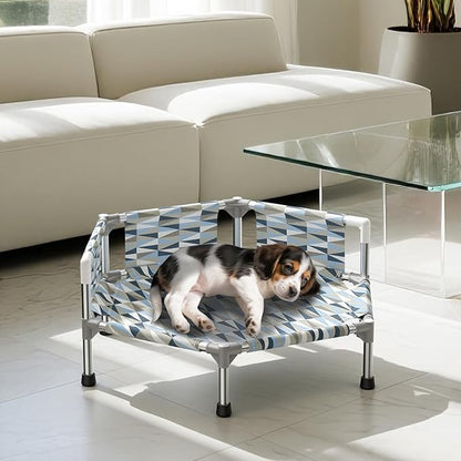 Elevated Dog Bed with Guardrail, Cooling Outdoor Pet Cot with 3-Sided Fence，Raised Dog Cot with 6-Metal Frame (Small)