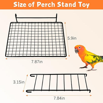 BNOSDM Stainless Steel Grid Platform for Parakeet 4 PCS Bird Perches Platform Parrot Stand with Climbing Ladder Bird Cage Accessories for Small to Large Birds (L)