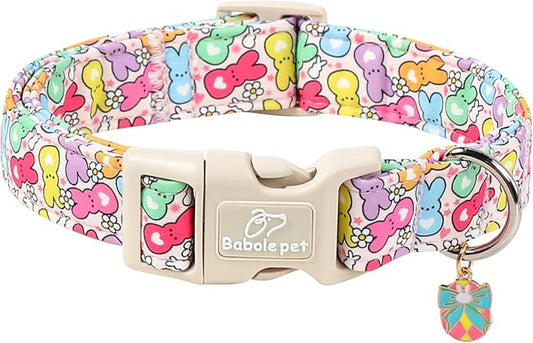 Easter Dog Collar for Puppy Small Dogs - Colorful Bunny Print Easter Collar for Male Female Dogs, Lightweight Adjustable Spring Holiaday Dog Collars with Quick Release Buckle XS