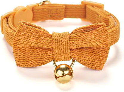 Cotton Breakaway Cat Collar with Bow Tie and Bell, Adjustable Cute Soft Corduroy Kitten Collars for Girl and Boy Cats