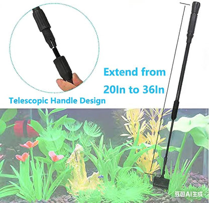 Carefree Fish 6IN1+1 (2026 New Upgrade Edition) Aquarium Cleaning Tools Long Handle Adjustable Length 20~36Inches Fish Tank Cleaner Kit Algae Scraper Scrubber Brushes Set