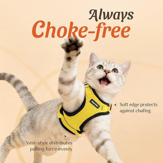 Dooradar Cat Harness and Leash Set, Escape Proof Safe Adjustable Kitten Vest Harnesses for Walking, Easy Control Soft Breathable Mesh Jacket with Reflective Strips for Cats, Yellow, XS
