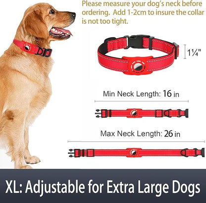 Airtag Dog Collar with AirTag Holder for Large Dogs, Reflective, Soft Padded & Safety Locking Buckle, Nylon Pet Collars Adjustable for All Breeds, Red,XL