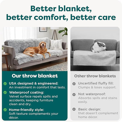 Furhaven Waterproof Throw Blanket for Dogs & Indoor Cats, Washable - Shaggy Plush Calming Long Faux Fur & Velvet Dog Blanket - Gray, Large