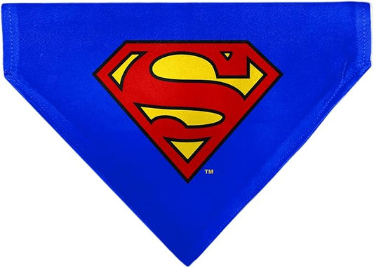 DC Comics Pet Bandana Superman Shield Logo Blue Red Yellow Slip On Collar Bandana Only