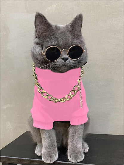 QWINEE 3Pcs Dog Hoodie Cat Apparel Dog Custume Set with Necklace and Sunglasses Pet Clothes for Puppy Small Medium Dogs Cats Light Pink Small