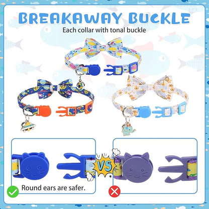 KOOLTAIL Boy Cat Collar Breakaway with Removable Bow Tie and Bell,3 Pack Fancy Cute Safety Buckle Kitten Collars with Charm Pendant, Adjustable Soft Pet Collars for Kitty Small Cats