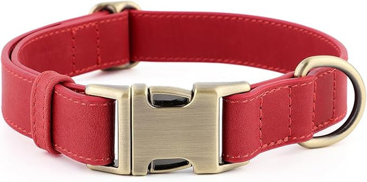 Plutus Pet Genuine Leather Dog Collar – Adjustable Pet Collar with Quick Release Metal Buckle, Soft Real Leather for Small Medium Large Dogs, Heavy Duty & Skin-Friendly (Red, S)