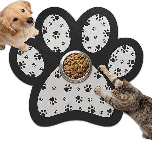 Dog Food Mat for Bowls, Absorbent Quick Dry Dog Cat Mats for Food and Water, Non-Slip Backing Pet Mat Pet Supplies - Black 15.74 inch