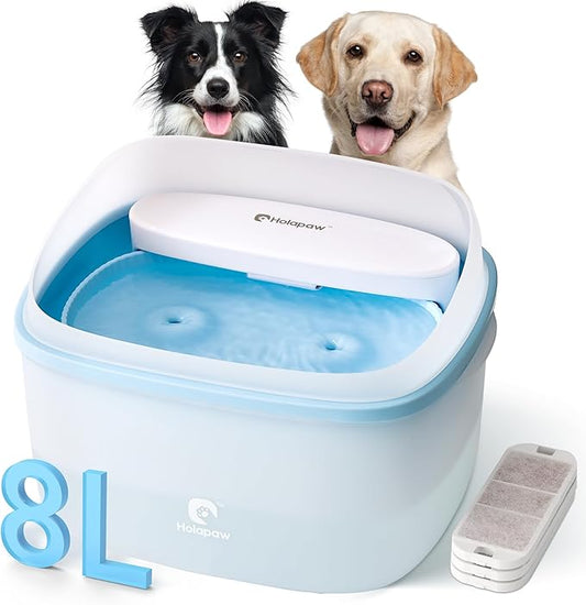 Dog Water Fountain for Large Dogs, 2.1Gal/8L Dog Water Bowl Dispenser, No Spill Automatic Pet Water Fountain for Dogs Cats Multiple Pets with Ultra Quiet Pump, 3 Filter Replacement, Blue