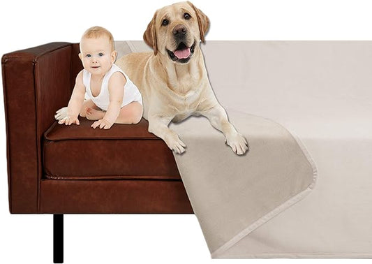 Ameritex Pet Bed Blanket Reversible 100% Waterproof Velvet Super Soft for Sofa and Bed (82x102 Inches, Cream+Beige)