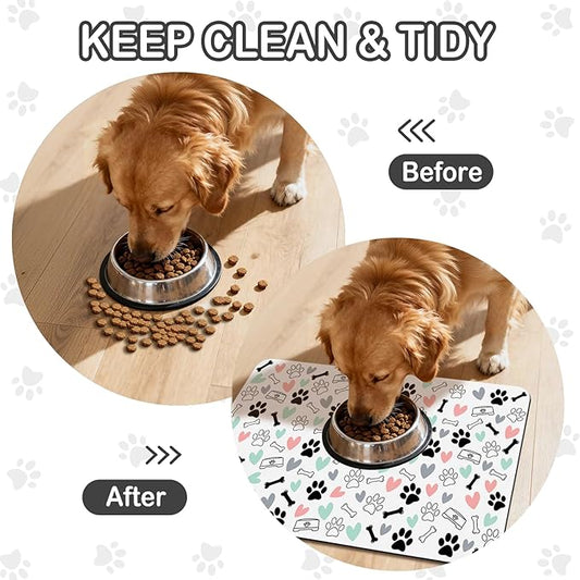 Dog Food Mat for Pet Cat Food Mat, Paws Absorbent Quick Dry Dog Bowl Mats for Food and Water, Non-Slip Cat Pet Feeding Mats for Floor Placemats 12"x20"