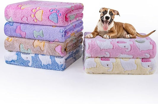 Dono 1 Pack 6 Dog Blankets, Soft Fluffy Fleece Pet Blanket Warm Sleep Mat Paw Print Design Puppy Kitten Throw Blankets Doggy Blanket for Dogs