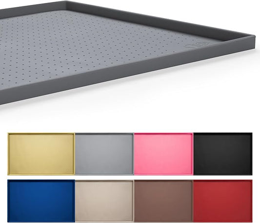 Hubulk Dog Feeding Mat,100% Waterproof Food Grade Silicone Pet Food and Water Bowl Placemat,Dishwasher, High Raised Edge to Prevent Spills,Nonslip Tray to Stop Messes on Floor（28"x18"x0.8", Grey）
