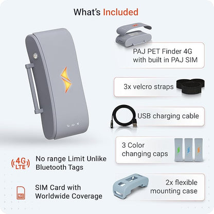 PAJ GPS Tracker for Dogs - 4G GPS Collar Tag with Real-Time Location Tracking & Runaway Alert - Waterproof & Up to 10 Days Battery Life - Fits Any Collar w/Glowing LEDs - Subscription Required - Grey