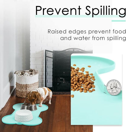 Super Design Dog Food Mat Dog Bowl Mat for Food and Water Silicone Non Spill Cat Feeding Mat Puppy Placemat Waterproof - 20.5" x 14.5", Light Green