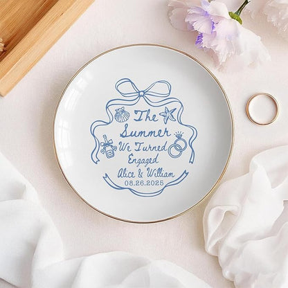 Personalized Ring Dish Engagement Gift, Whimsical Doodle Engaged Ring Holder, Custom Wedding Jewelry Dish, Jewelry Tray Gifts for Newly Engaged Couple Her Bride Wife Bestie