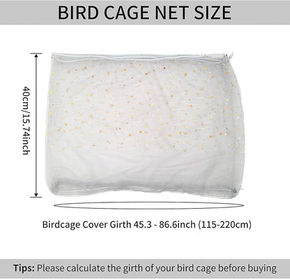 Bird Cage Seed Catcher, 45-90'' Adjustable Cover, Universal Nylon Mesh Net, Skirt Guard Accessories for Parrot Parakeet Macaw Round Square Cage (Gray)