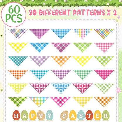 Sweetude 60 Pcs Easter Plaid Dog Bandanas Bulk Easter Pet Scarf Bibs Adjustable Washable Kerchief Holiday Pet Costume Accessories Grooming Supplies for Small to Large Cats Dogs