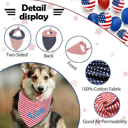 Personalized 4th of July Dog Bandana Embroidered Name Custom Neckwear Dog Scarf for Small Medium Large Dogs Cats Pets Birthday Gift