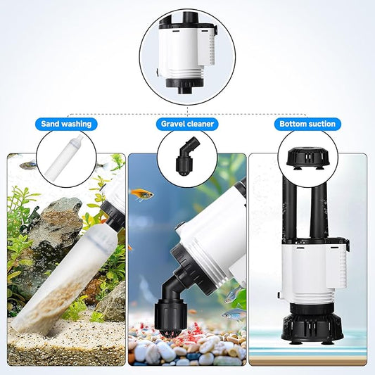 AQQA Fish Tank Cleaner,8-in-1 Electric Aquarium Gravel Vacuum,Clean Sewage+Wash Gravel Sand+Suction Stool+Filter+Water Changer+Water+Water Circulation+Dissolved Oxygen for Turtle Fish Tank 30W/480GPH