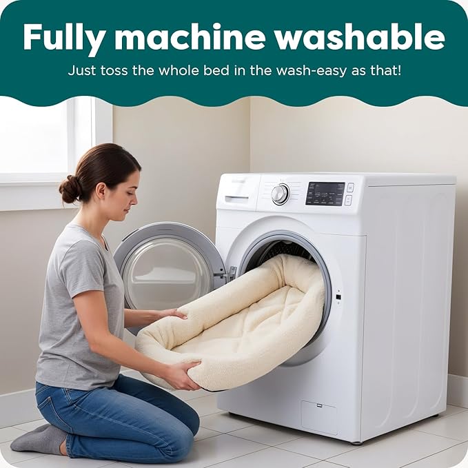 FurHaven Dog Bed for Small Dogs & Cats, Bolster Crate Pad with Soft Supportive Base for Carriers & Kennels, Machine Washable, Small, Sherpa Fleece, Cream