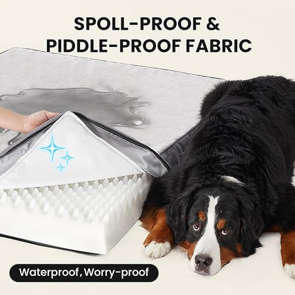OhGeni Orthopedic Waterproof Dog Bed for Extra Large Dogs, Machine-Washable Removable Cover in Easy-Clean Fabric, High Density Foam & Easy-Carry Handle, Wider and Larger, 54 inch (Gray)