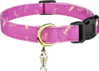 Cotton Handmade Dog Collar Cute and Distinctive Patterns Purple Fish with Pendant for Girl Boy Dogs Collars M