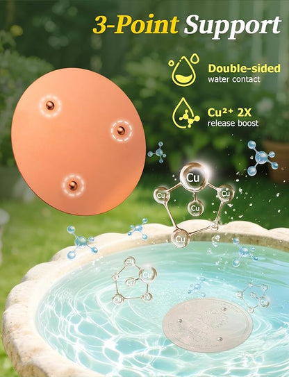 Mellbree 3-Pack Bird Bath Copper Disk, 0.6mm Reinforced 99.99% Pure Copper Cleaning Disk with Triple-Point Support for Physical Safe Clean Water All-Season (Sunflower)