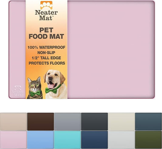 Neater Pet Brands Neater Mat Pet Mats for Food and Water, Cat & Dog Bowl Mat Waterproof Silicone, Feeding Tray, Dog Food Mats for Floors, Placemat w/Raised Edge for Under Bowls, 24" x 16", Light Pink