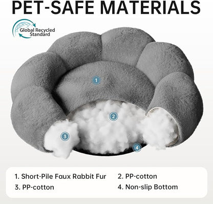 OhGeni 24 inches Calming Donut Dog & Cat Bed for Small Pets, Warming Comfort Fluffy Short Pile Fur, Durable Machine Washable, Cute Round Bed for Puppy and Kitten, Dark Gray