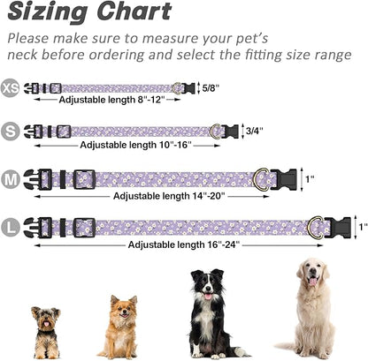 Reflective Dog Collar for Large Dogs, Cute Flower Theme Adjustable Heavy-Duty Nylon Puppy Collar for Boy and Girl Female, Soft Pet Accessories with Quick Release Buckle, Purple White