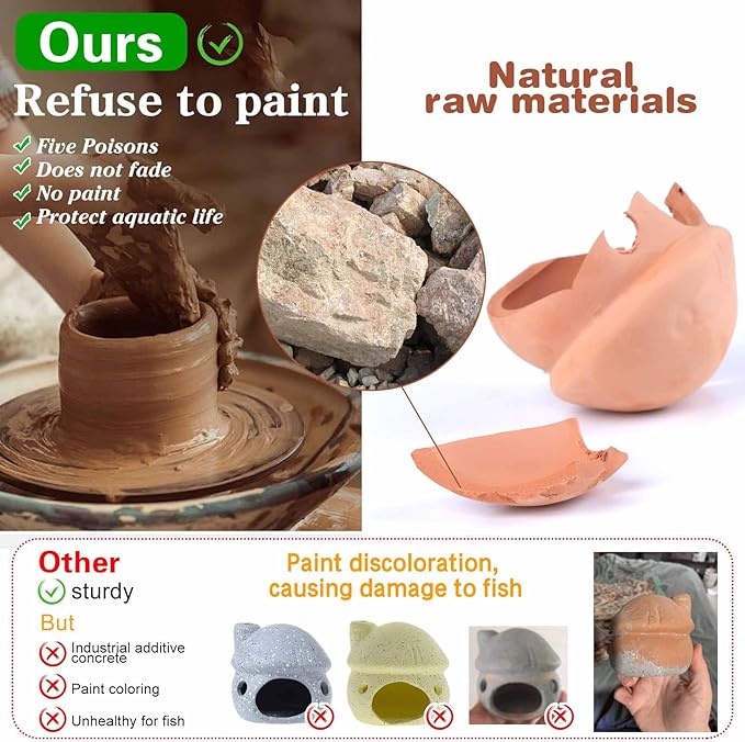 Betta Fish Tank Accessories,Pleco Caves for Aquarium,Fish Aquarium Decoration,Smalland Shrimp Breeding Cave Don't Contain Paint,Natural Ceramics Mushroom House