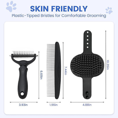 Double-Sided Pet Grooming Rake - 4-in-1 Professional Pet Grooming Kit, Deshedding Dematting Tool for Dogs, Cats, Extra-Wide Grooming Brush & Deshedder Comb for Long and Short Haired Pets(4PCS Black)