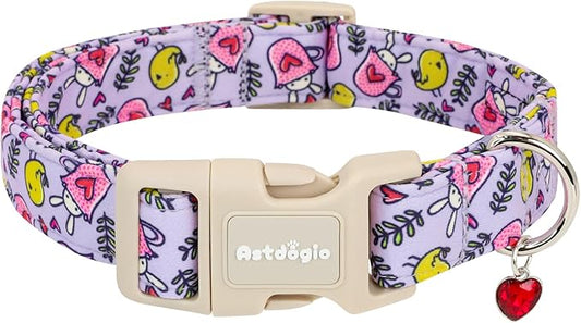 Easter Dog Collar for Mediuml Dogs, Easter & Spring Theme Medium Dog Collar with Cute Chick & Bunny Pattern, Adjustable Purple Easter Dog Collars Girl Boy Collar for Dogs -M