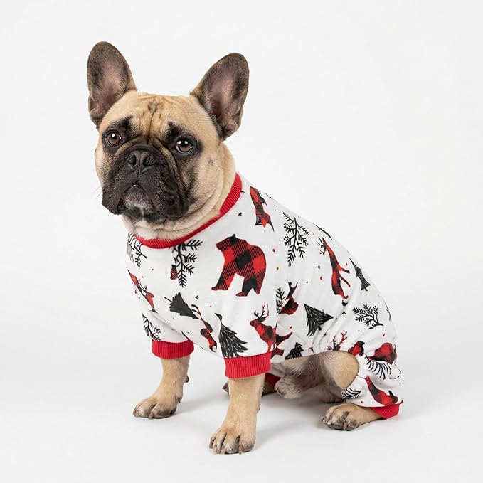Fitwarm Reindeer Dog Christmas Pajamas, Winter Doggy Clothes for Small Dogs Boy Girl, Fleece Dog Onesie with Feet, Holiday Pet Outfit, Black, White, Red, XS